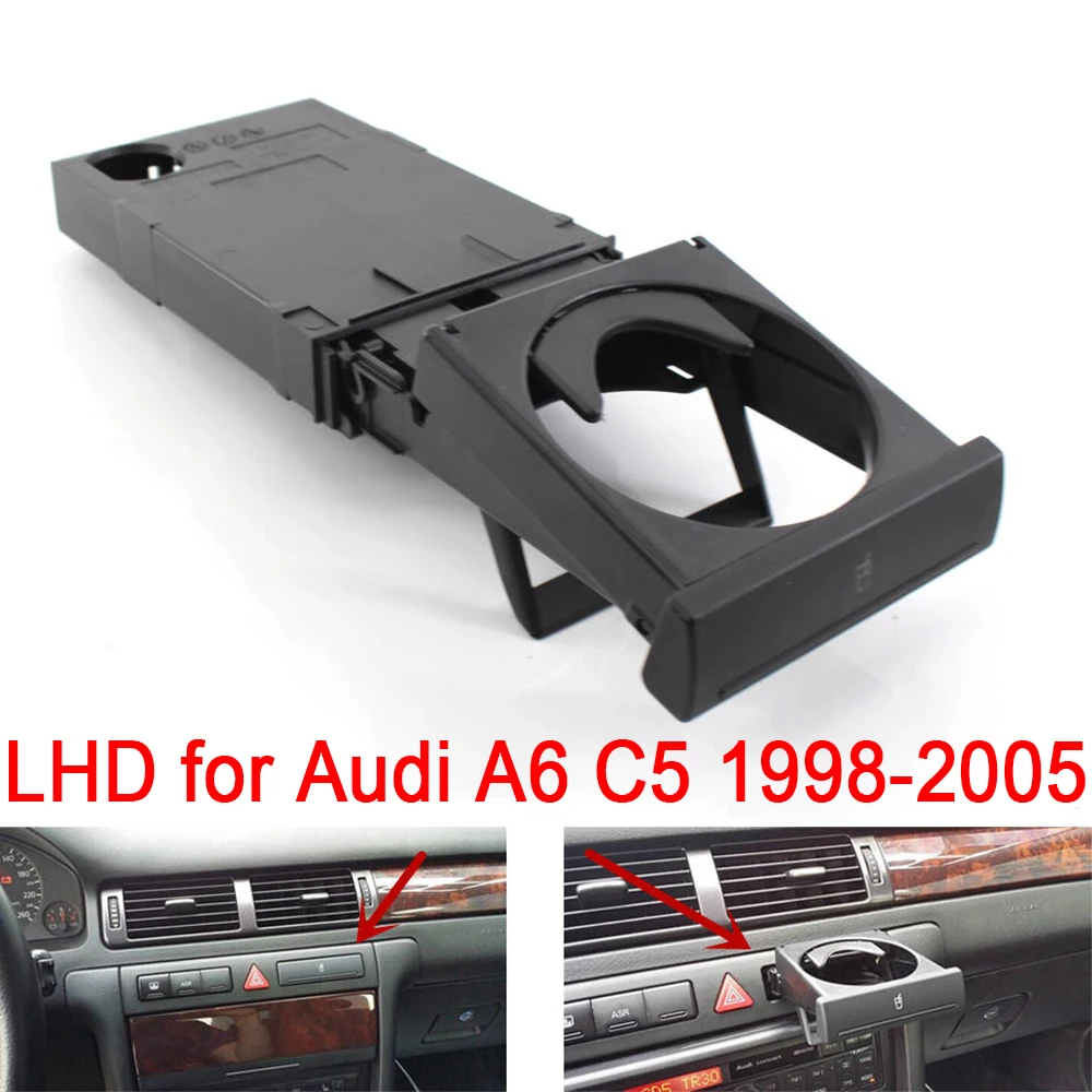 LHD 4B0862534D Car Cup Drink Bottle Holder Foldable Anti-slip Black for Audi A6 C5 1998 1999 2000 2001 2002 2003 2004 2005