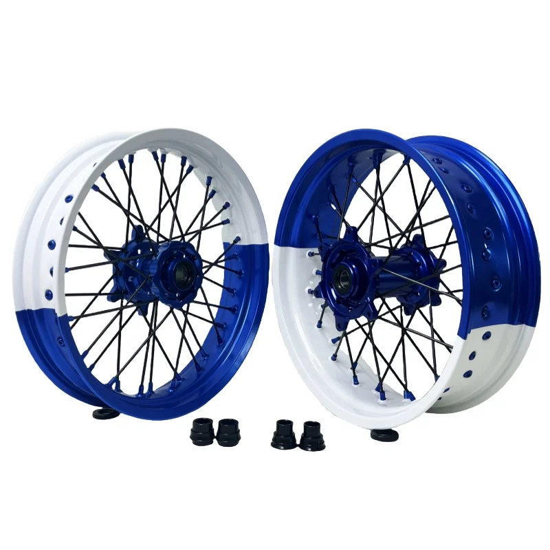 17 Inch Supermoto Wheels Set Fit YZ YZF YZX 125 250 450 2024 Bi-color Rims And Blue Hubs Wheel Sets