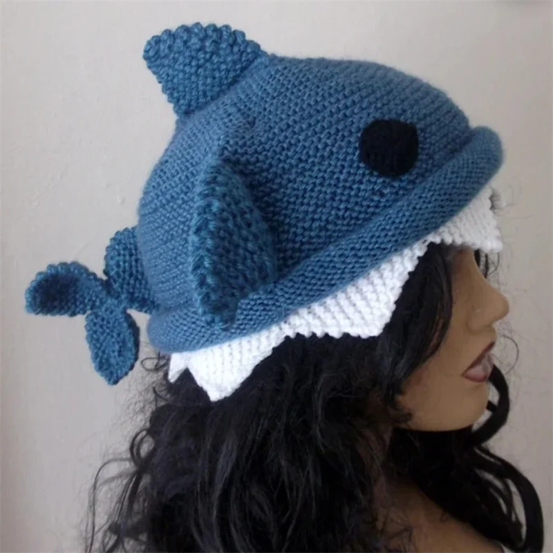 Cute cartoon Shark hat Funny Cosplay costume party hat Handmade crocheted Halloween shark hat For adult children Cute warm hat