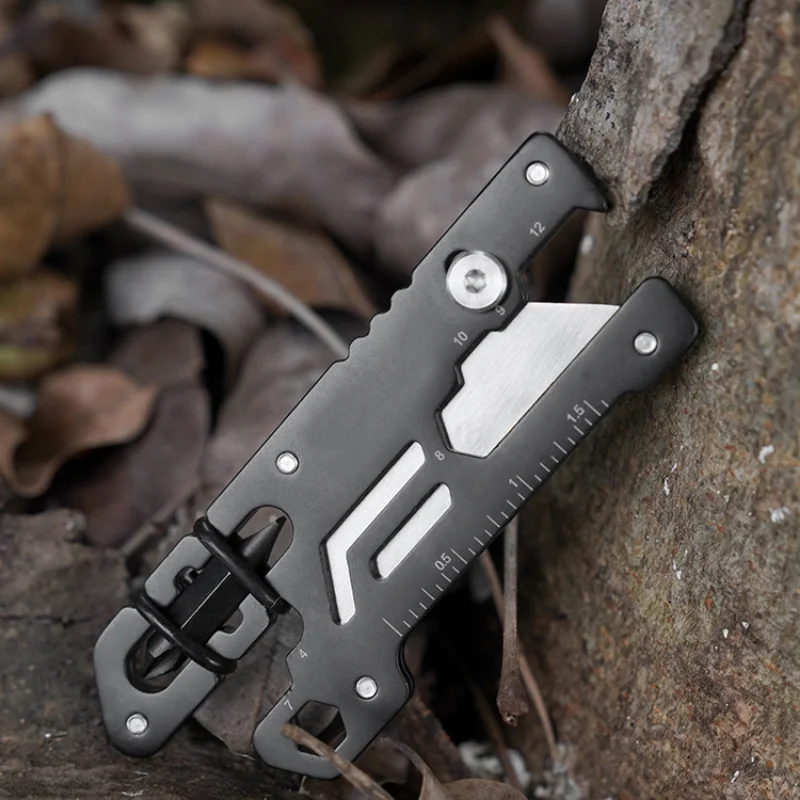 12 In1 Multi-Functional เครื่องทำลายเอกสาร Utility EDC มีดพ่นทรายสีดำปรับขนาดได้ถอดออกได้ Multitool อุปกรณ์ทำมือ