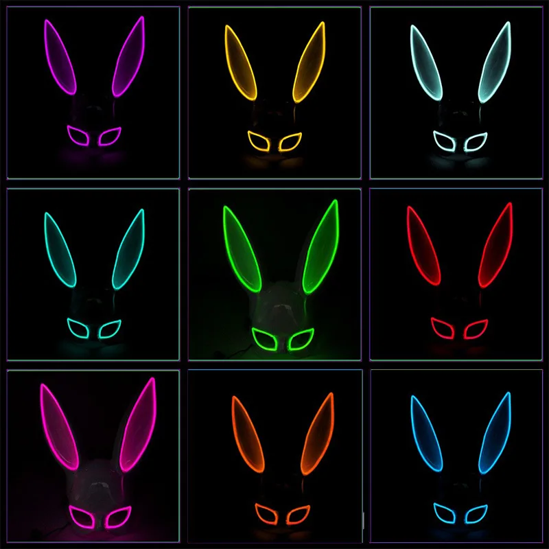 LED Sexy Rabbit Ears Mask Dance Masquerade Cosplay Rabbit Leather Mask Cute Bunny Long Mask For Women Sexy Lady Ears Mask