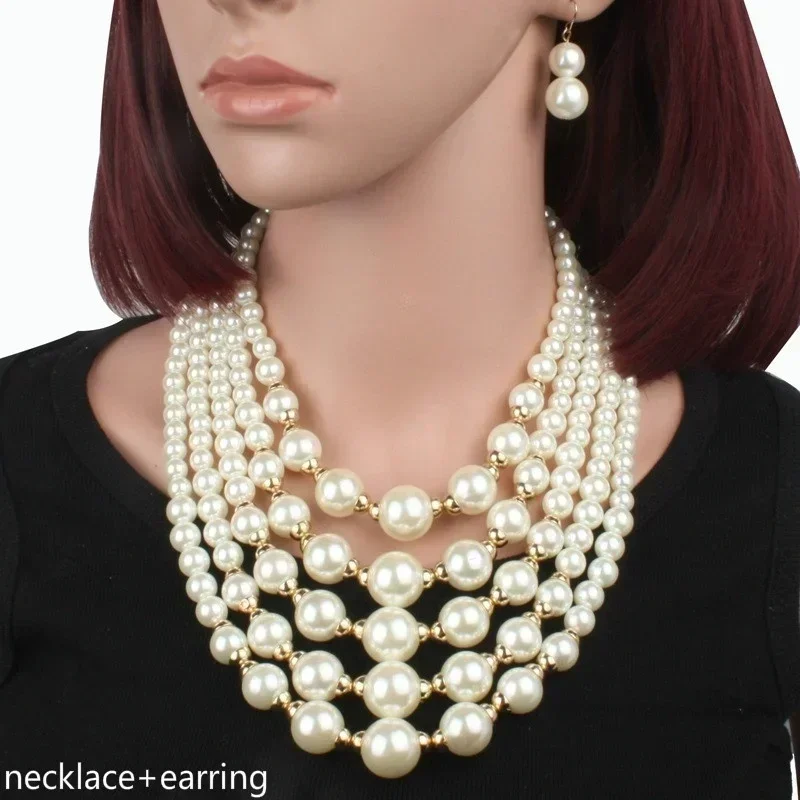 Multi-layer White Imitation Pearl Collar with Metal Slice Fixed Wide Bib Necklace Jewelry Women\'s Fashion Accessories for Women