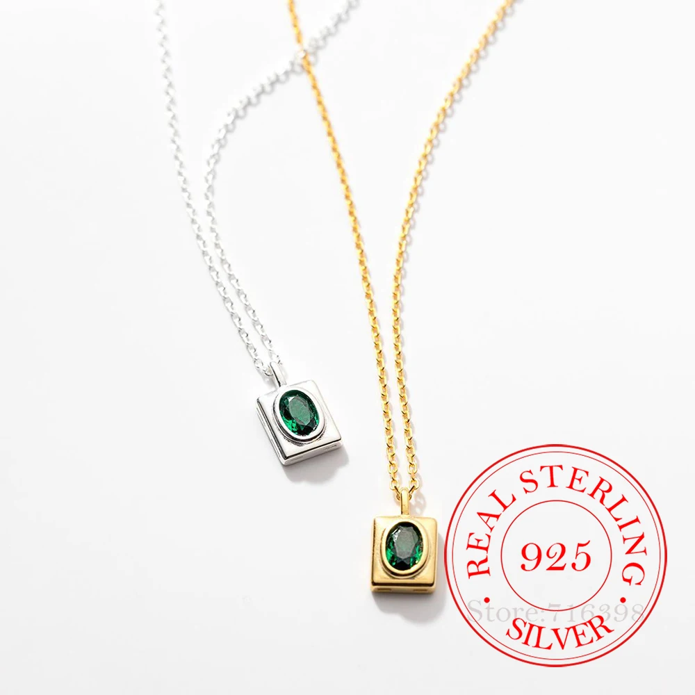 Echtes Geld 925 Sterling Silber Damen Halskette Koreanische Quadratische Geometrische Türkis Anhänger Halskette Hochzeit Schmuck Geschenk