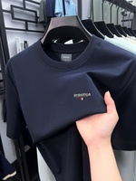 Luxury brand men's short sleeve T-shirt fashionable exquisite letter embroidery summer new breathable solid color round neck top