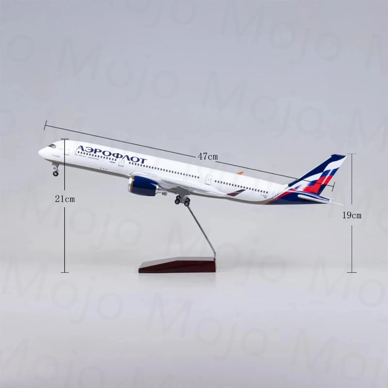 47CM Samolot w skali 1/142 Airbus A350 Aeroflot Russian Airlines Model W Światło i koło Samolot z żywicy do ekspozycji kolekcji