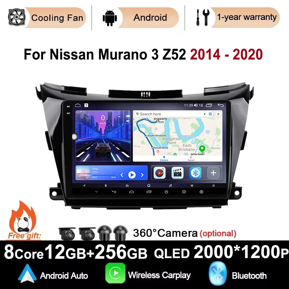 

Для Nissan Murano 3 Z52 2014-2020 Android 14 Автомобильный мультимедийный плеер WIFI Carplay QLED Экран Радио Стерео GPS Навигация DSP