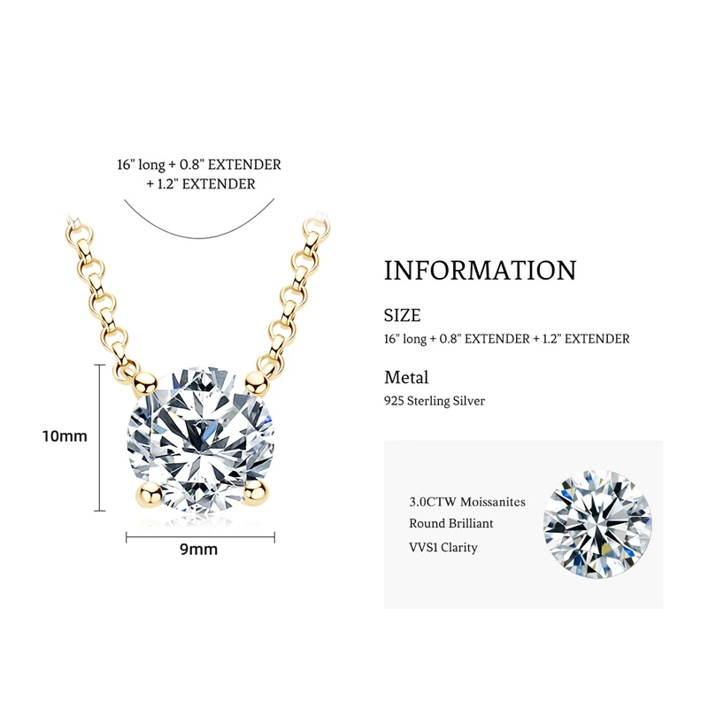 Lnngy 1CT 2CT 3CT zertifizierte Moissanit-Anhänger-Halskette für Damen, S925-Sterlingsilber, Solitär-Tropfen-Halsketten, Schmuck, Geschenk – Detail 5