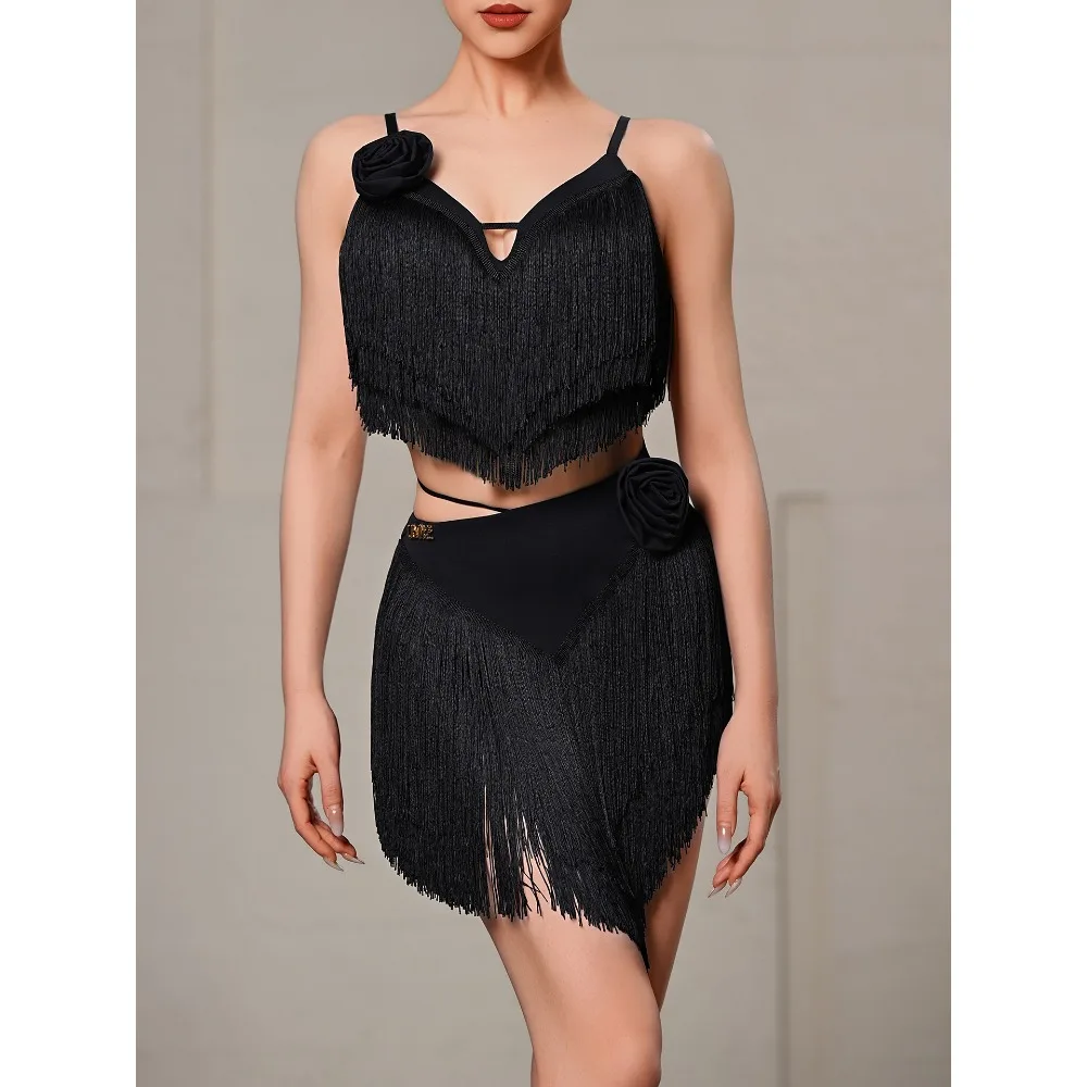 Customized Latin Dance Dress Set for Women Top Skirt Suit Female Stage Cha Cha Samba Dancewear Balloom Performance Clothes