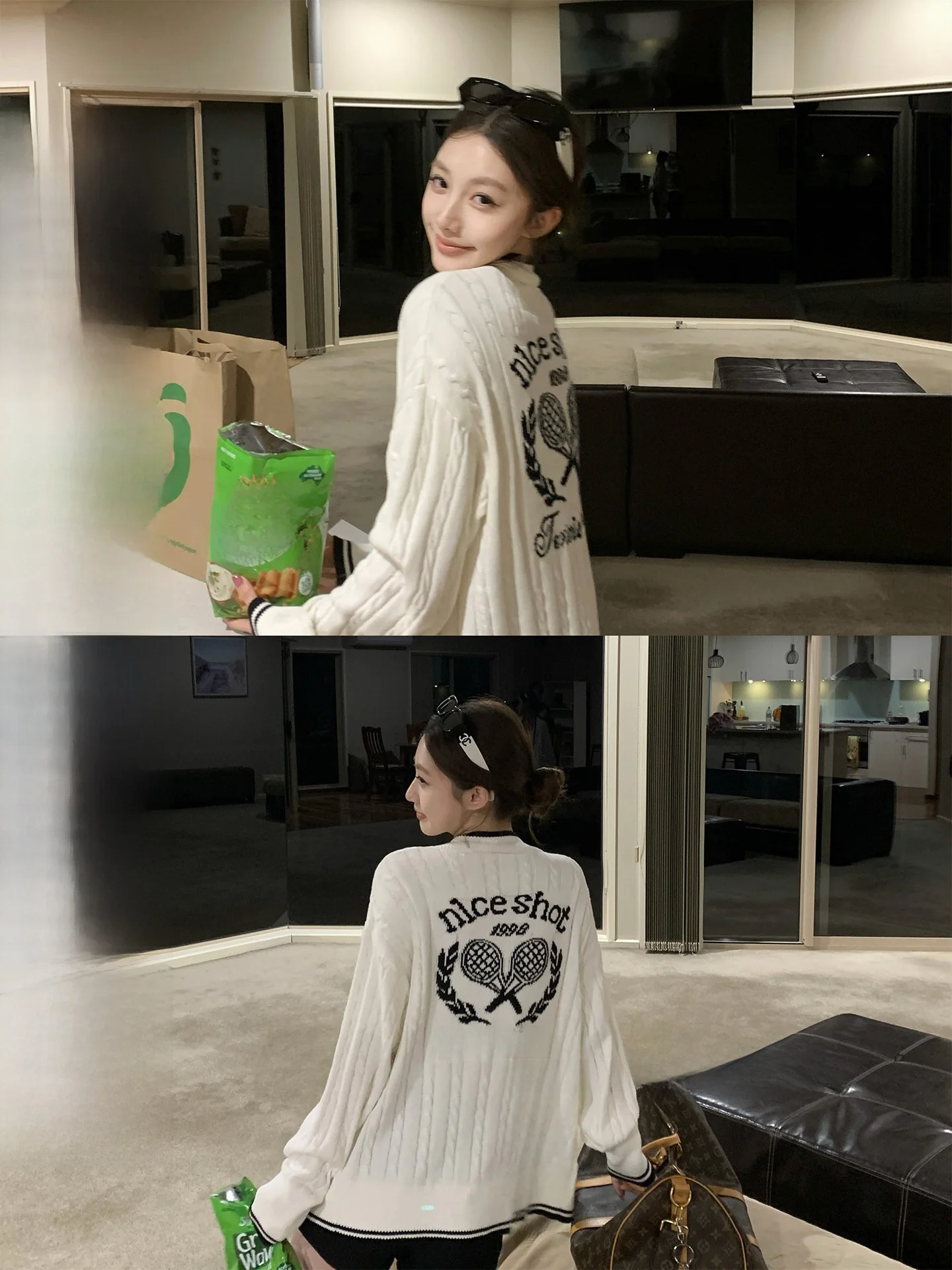 

Вязаный кардиган из смесового хлопка с V-образным вырезом, бахромой, длинными рукавами, мягкий, свободный, в стиле теннисного клуба, с цветными блоками, узором «косы», для женщин