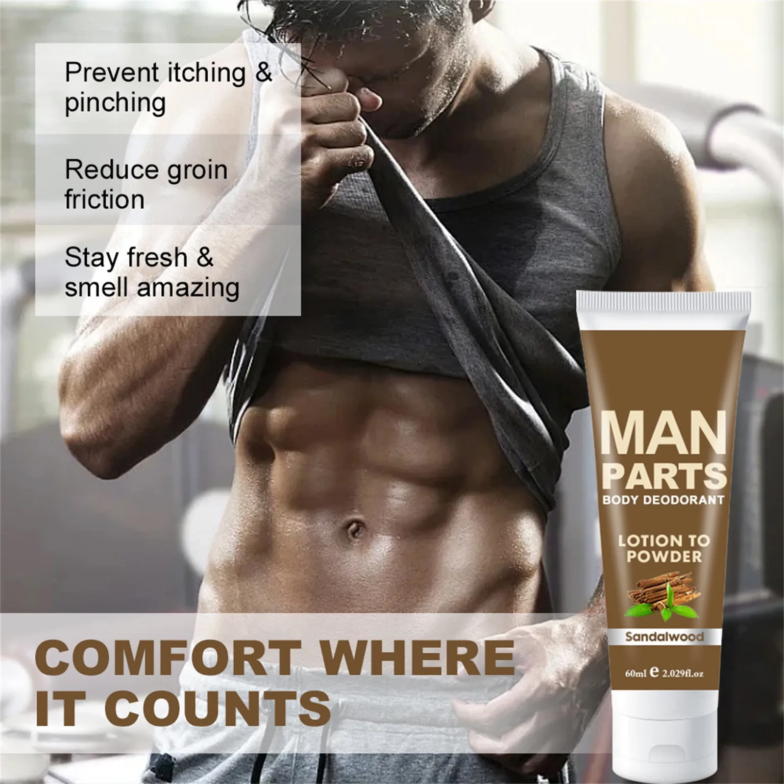 كريم مزيل العرق المضاد للرائحة من خشب الصندل للرجال - التحكم في رائحة الجسم وتركيبة مضادة للغضب، حماية من نضارة 24 ساعة