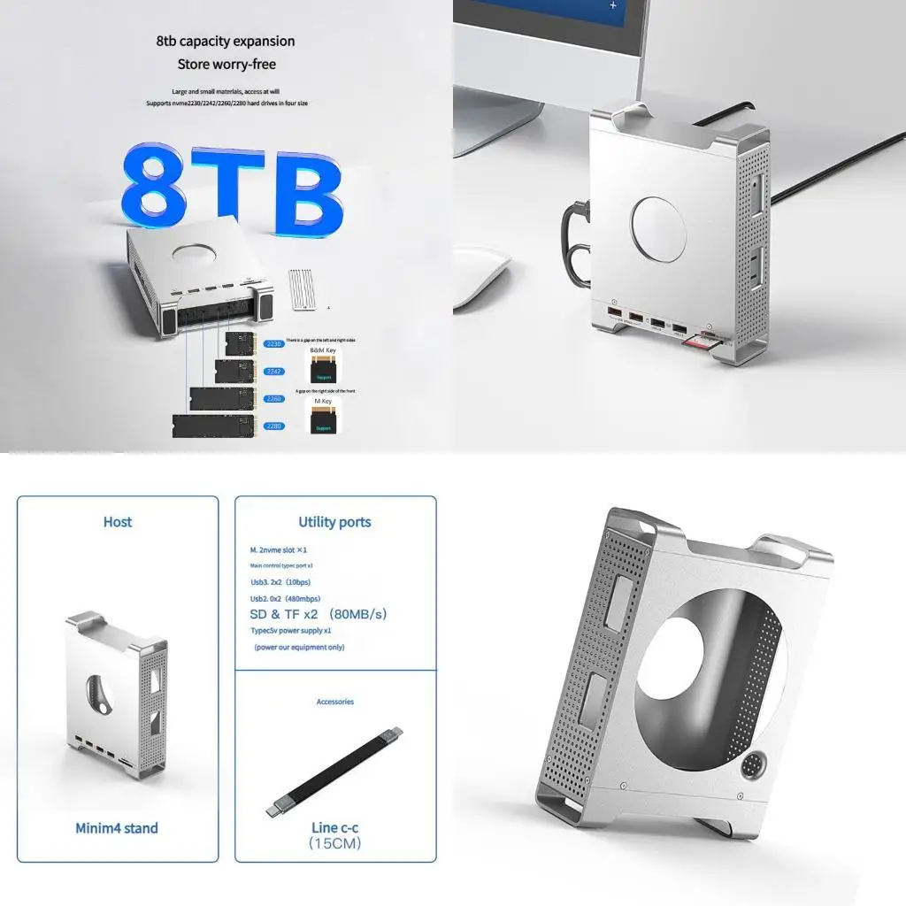 

Space Saving Aluminum Stand Dock For Mini Computer NVMe Solid Disk Enclosure Box USB4 40Gbps Fast Data Transfer D2RC