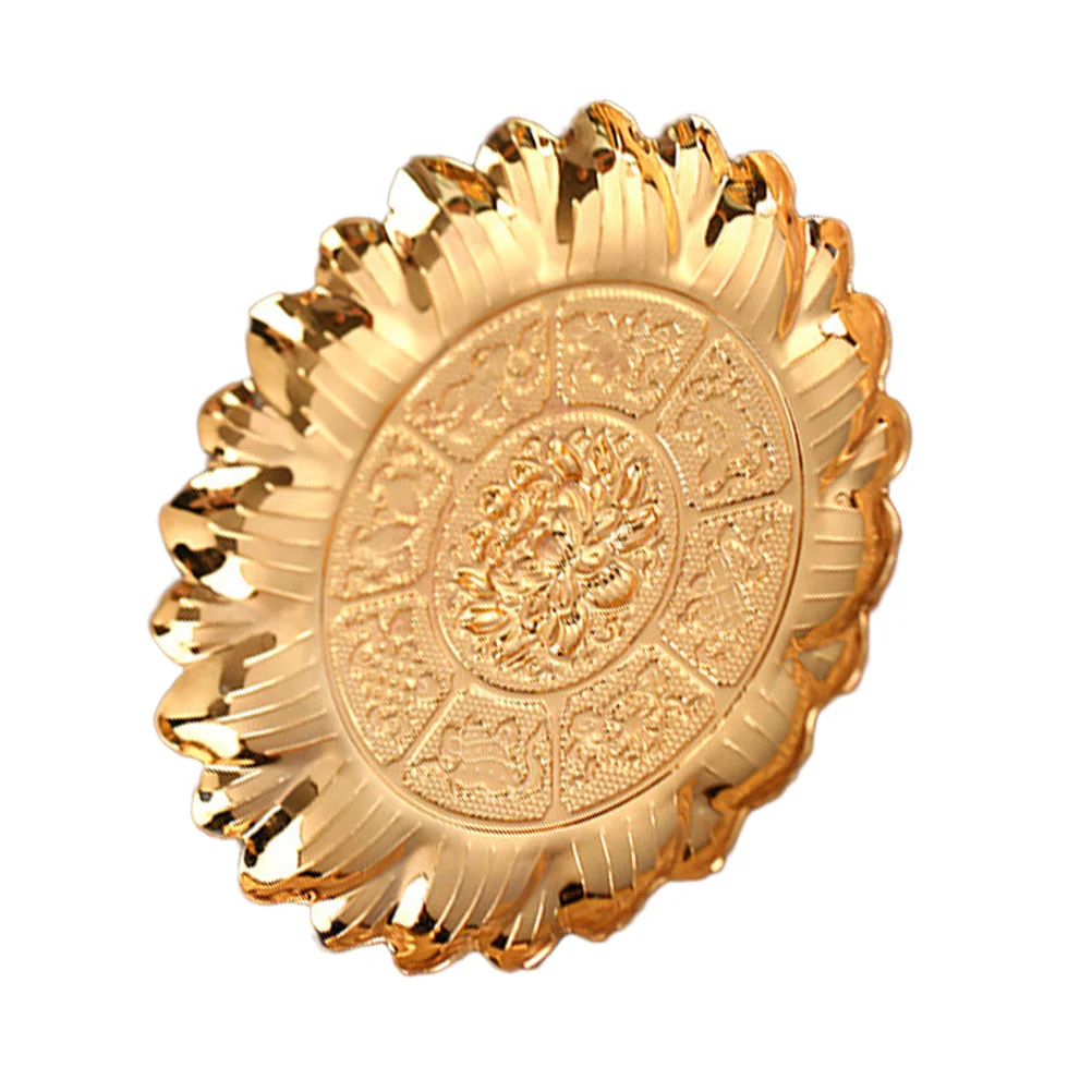 

1Pcs Exquisite Alloy Lotus Fruit Tray Golden Retro Style Temple Offerings Storage Container Multi-Purpose Home Decor