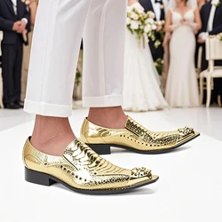 New Business Rivets Men Dress Snake Shoes Fashion Hollowing out Man Leather Shoes Social Sapato Male Oxfords Flats Wedding Shoe