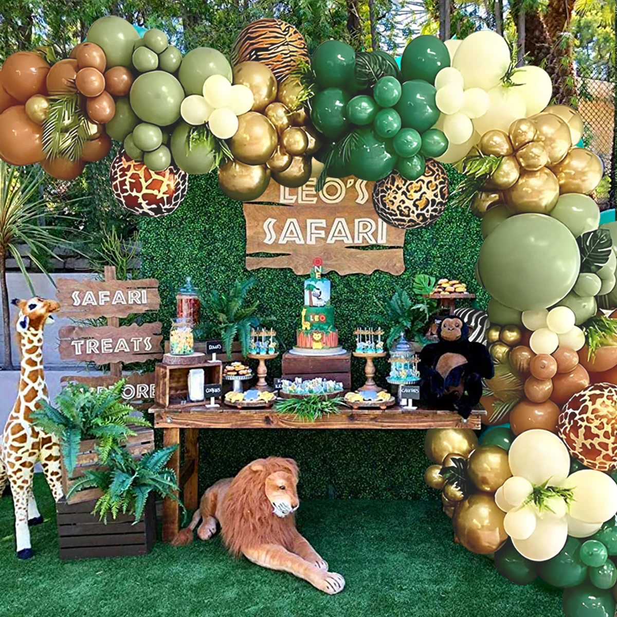 

Green Brown Jungle Balloon Garland Arch Kit for Tropical Themed Party Boys Birthday Baby Shower Graduation Decorations