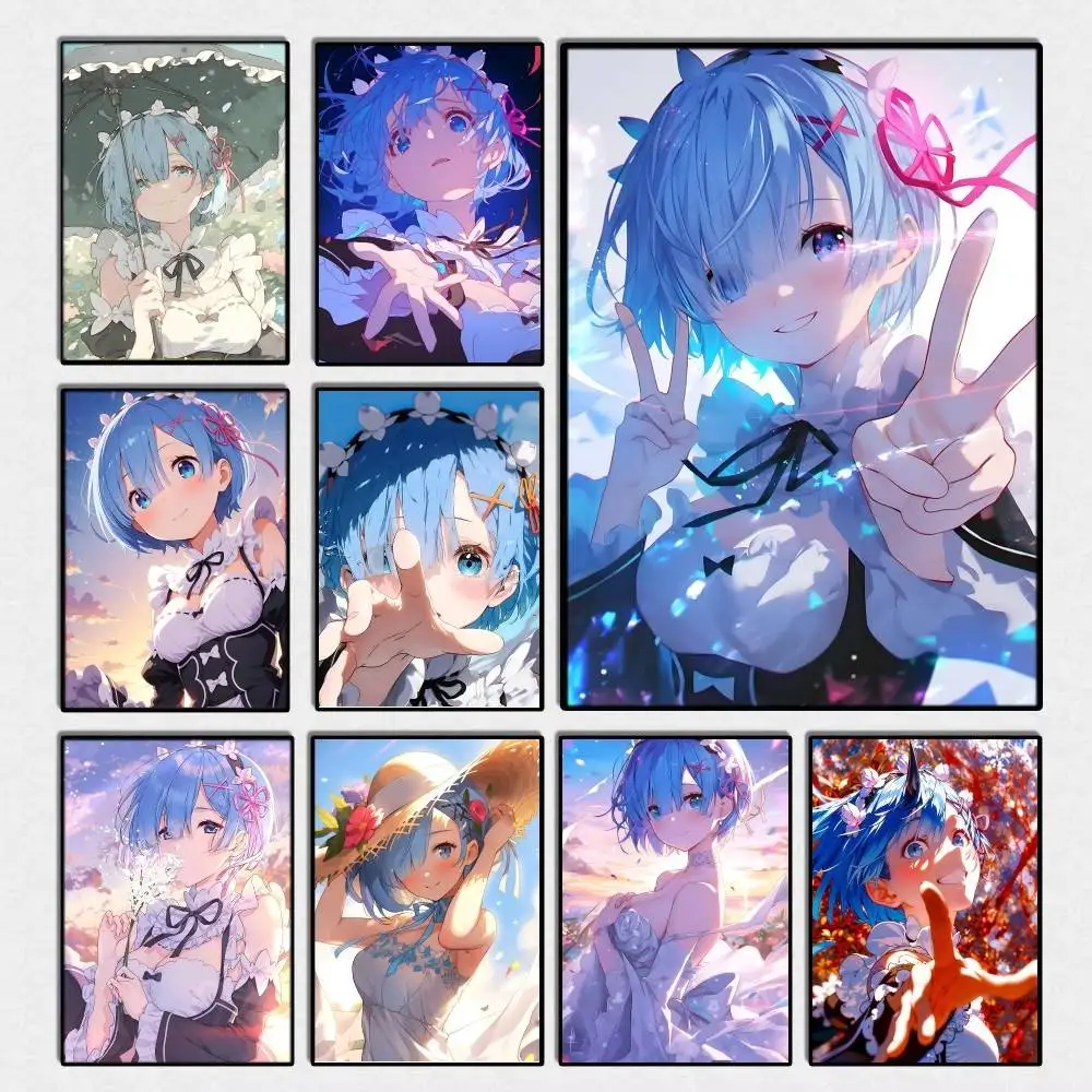 Anime R-Re Zero Cute Girl R-Rem Manga Posters Fancy Wall Sticker for Living Room Bar Decoration Wall Decor