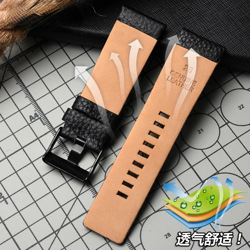 Genuine Leather Watch Strap for Diesel Male Dz4323 1657 4318 Litchi Pattern Waterproof Sweat-Proof Watchband 24 26mm Wrist Strap