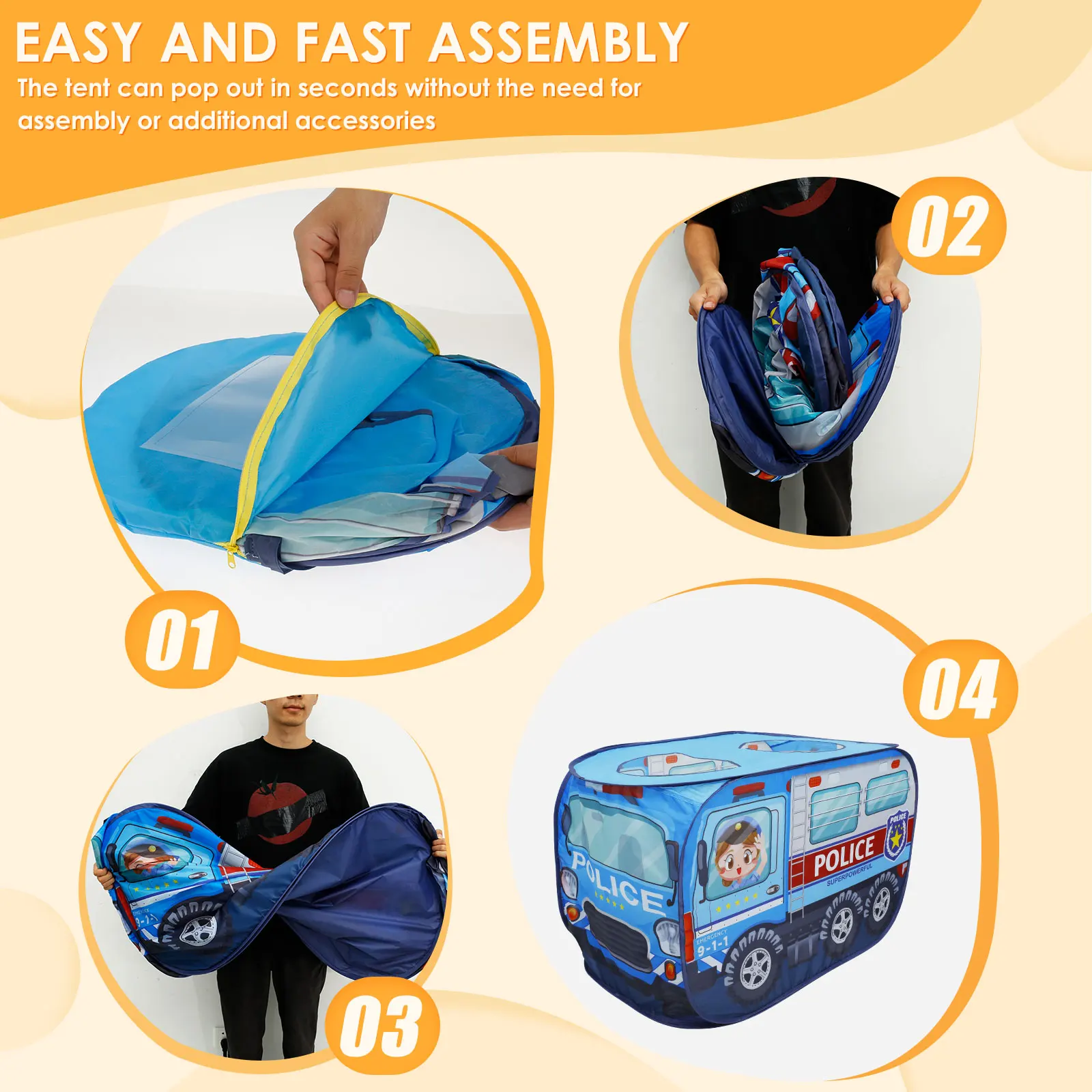 Klappbares Kinderauto, Zelthaus, Krankenwagen, Polizeiauto, Schulbus, technisches Auto mit Schiebedach, Spielhaus, Junge, Mädchen, Spielspielzeug