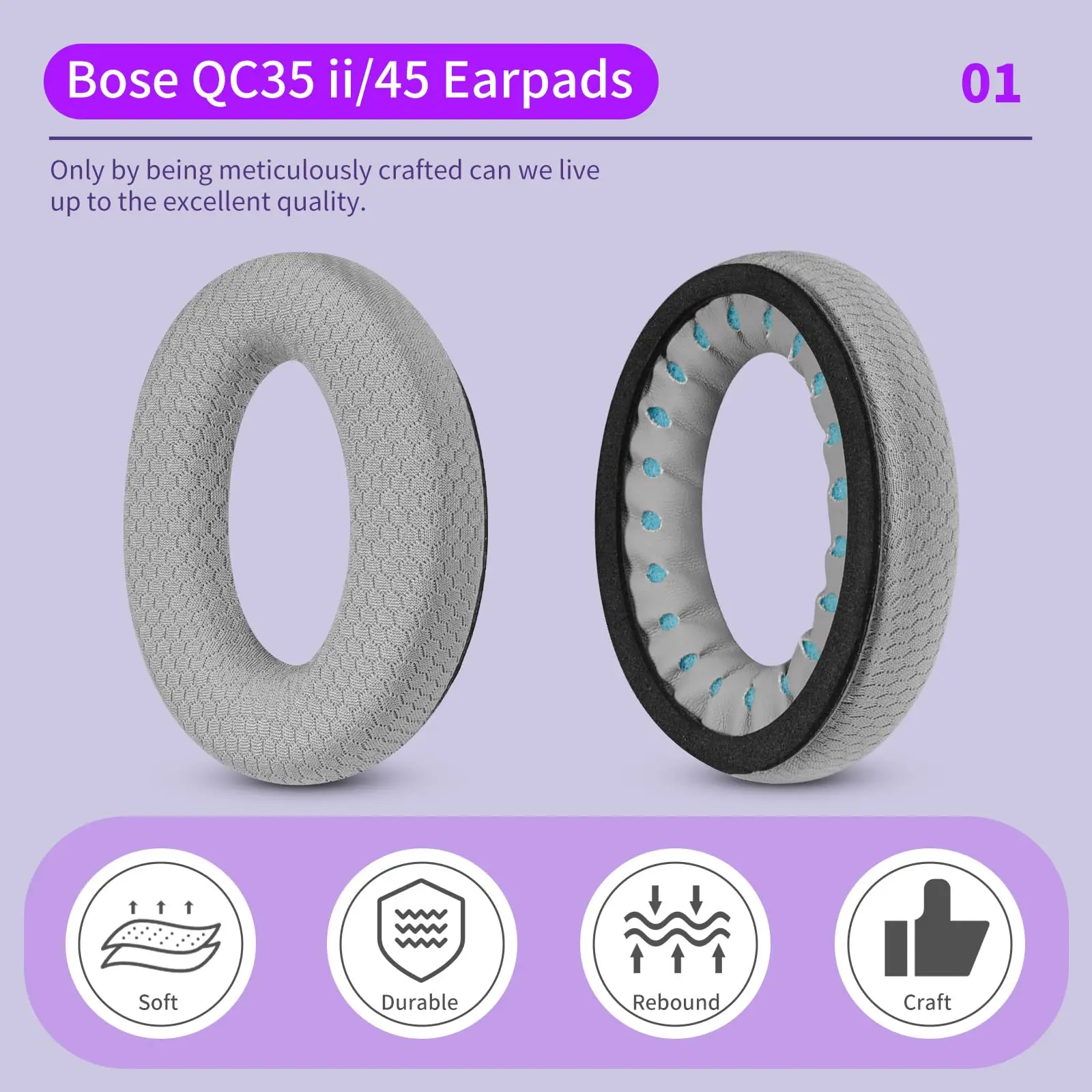 Fabric Replacement Earpads Cushions for Bose QuietComfort 35/35 ii/25/Qc2/Qc15/Ae2/Ae2i/Ae2w/SoundTrue Headset