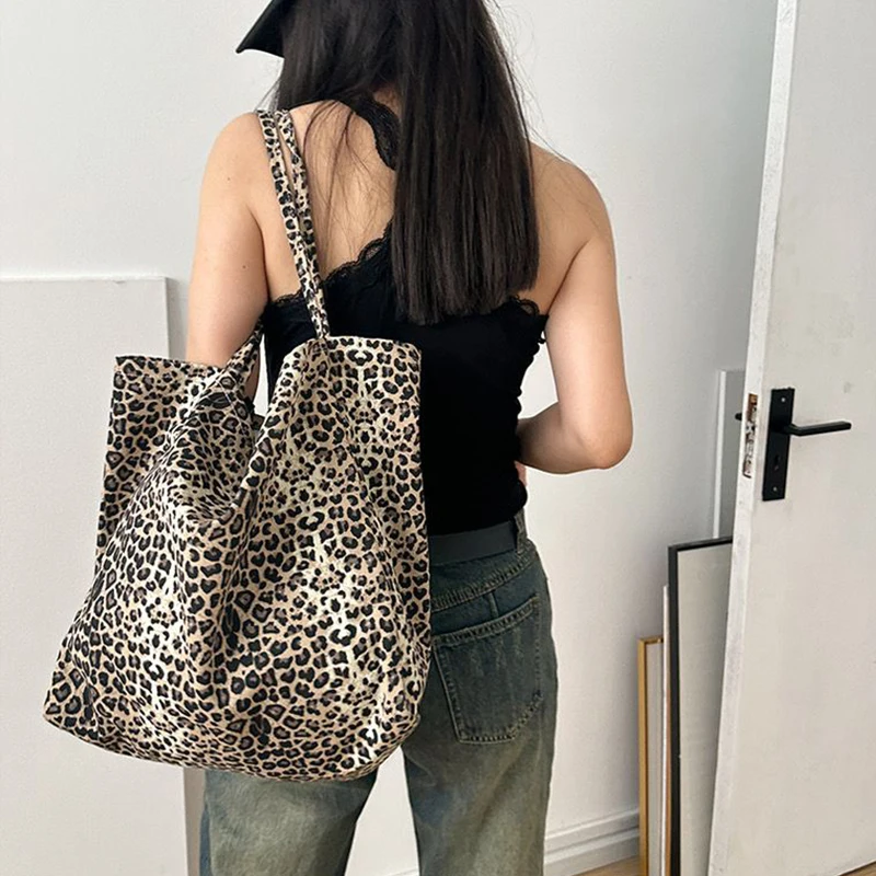 Fashion Women\'s Bag Leopard Pattern Crossbody Bag Handbag Large Capacity Shoulder Shopping Bag Simple Canvas Female Bags