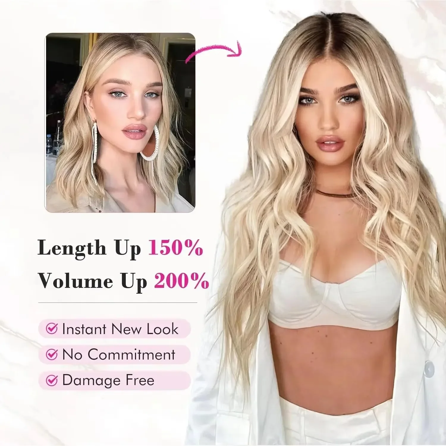Extensions capillaires synthétiques à clips, postiche longue ondulée de 22 pouces, 16 griffes, pour femmes, tête complète