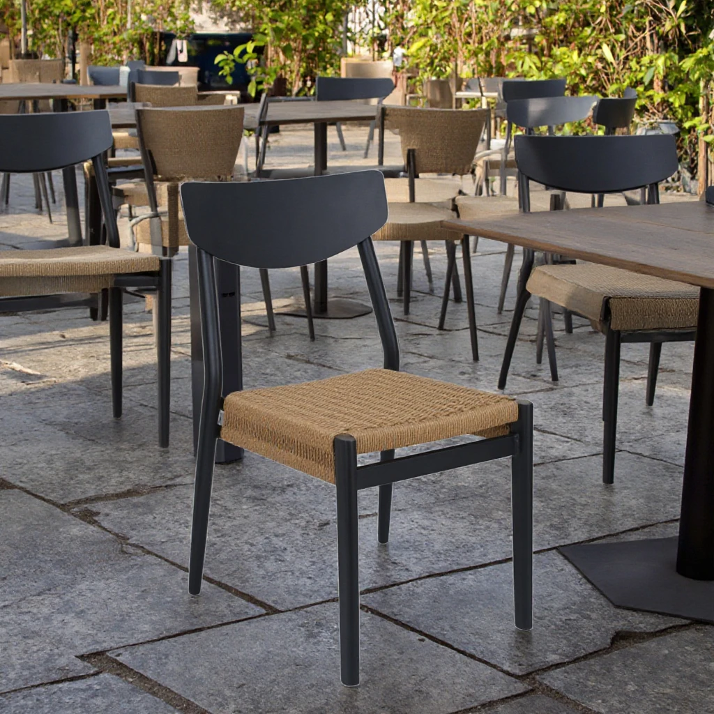 الطراز الحديث في الهواء الطلق الطعام كرسي مجموعة الروطان الألومنيوم طاولة شاي مزرعة الترفيه الأثاث لحديقة شرفة فناء كرسي S #6