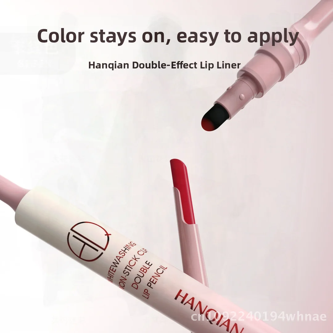 Han Qian Matita per labbra opaca a doppio effetto Tazza antiaderente Trucco per labbra a doppia estremità Colore facile Rossetto per labbra Doodle universale
