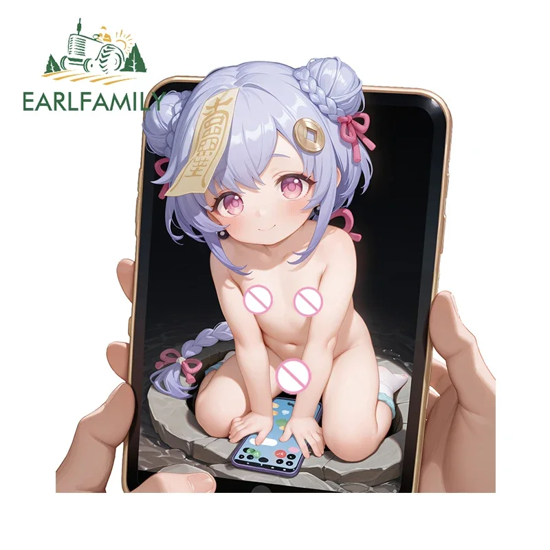

EARLFAMILY Qiqi Escaped From The Phone Car Sticker Genshin Impact Windshield Cute Anime Decal Kawaii Trunk Skateboard Decals