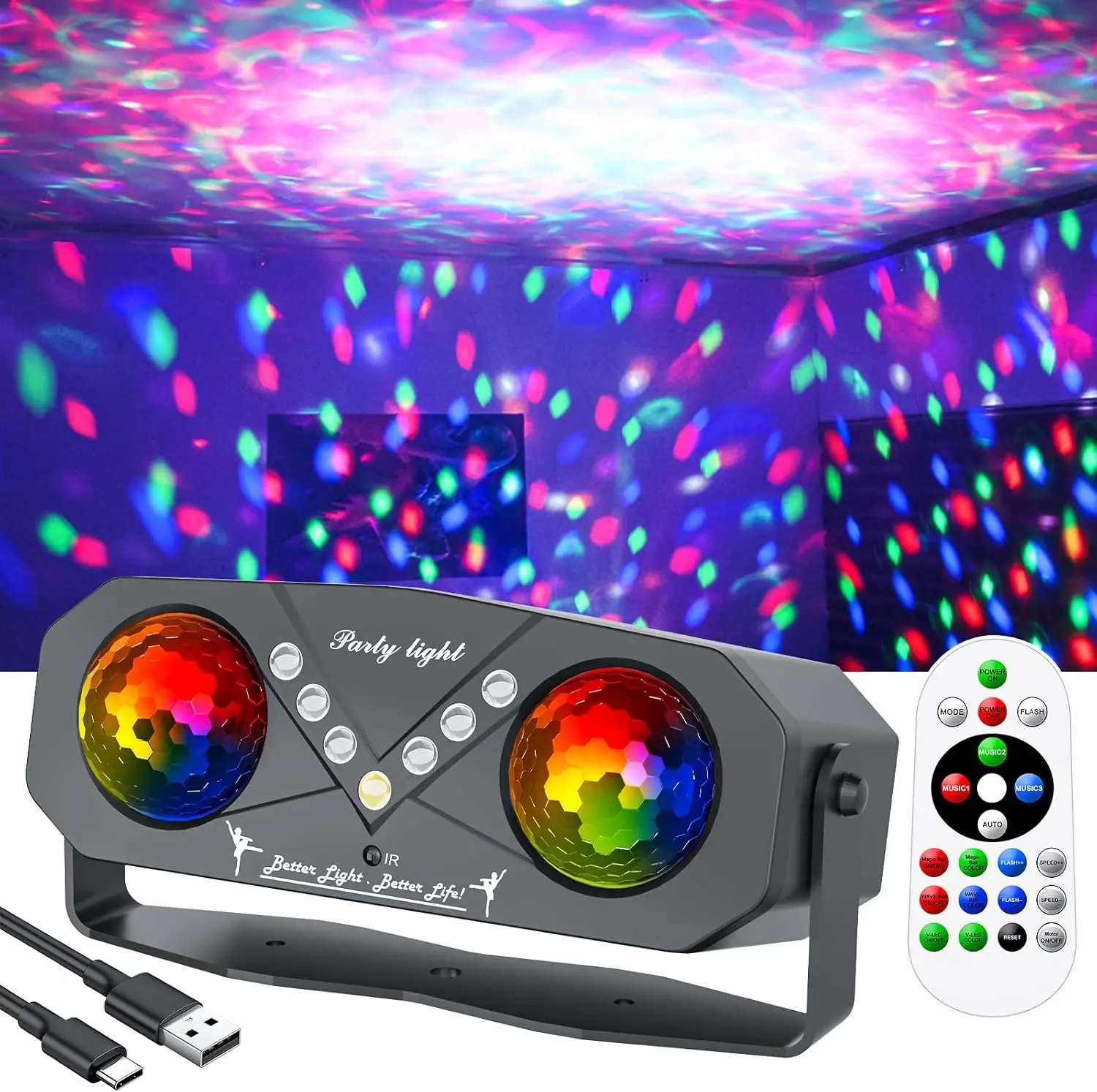 

Party Disco Ball Light with Remote – Sound Activated Rotating Ocean Projector for Indoor & Outdoor