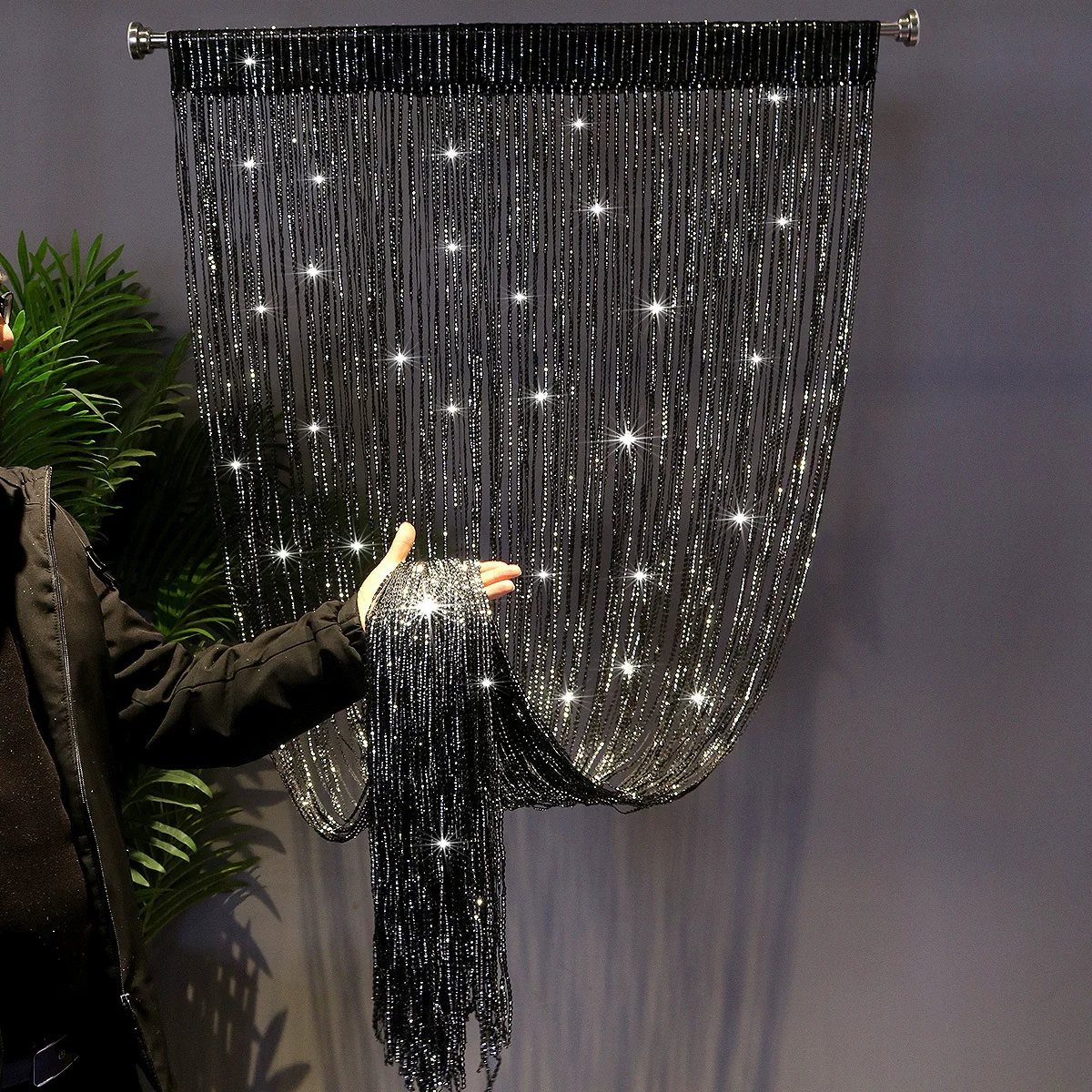 Fringe Curtain S Curtain Wedding Props 1*2m Encrypted Silver Silk Door Curtain Partition Finished Curtain