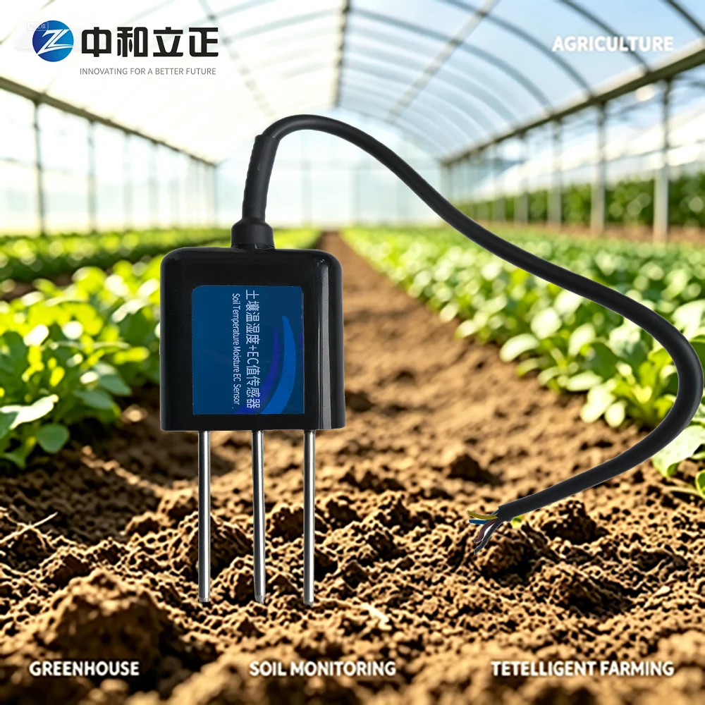 Soil Temperature Moisture Electrical Conductivity Sensor; Agricultural Greenhouse Fertility Monitoring Sensor RS485 Output IP68