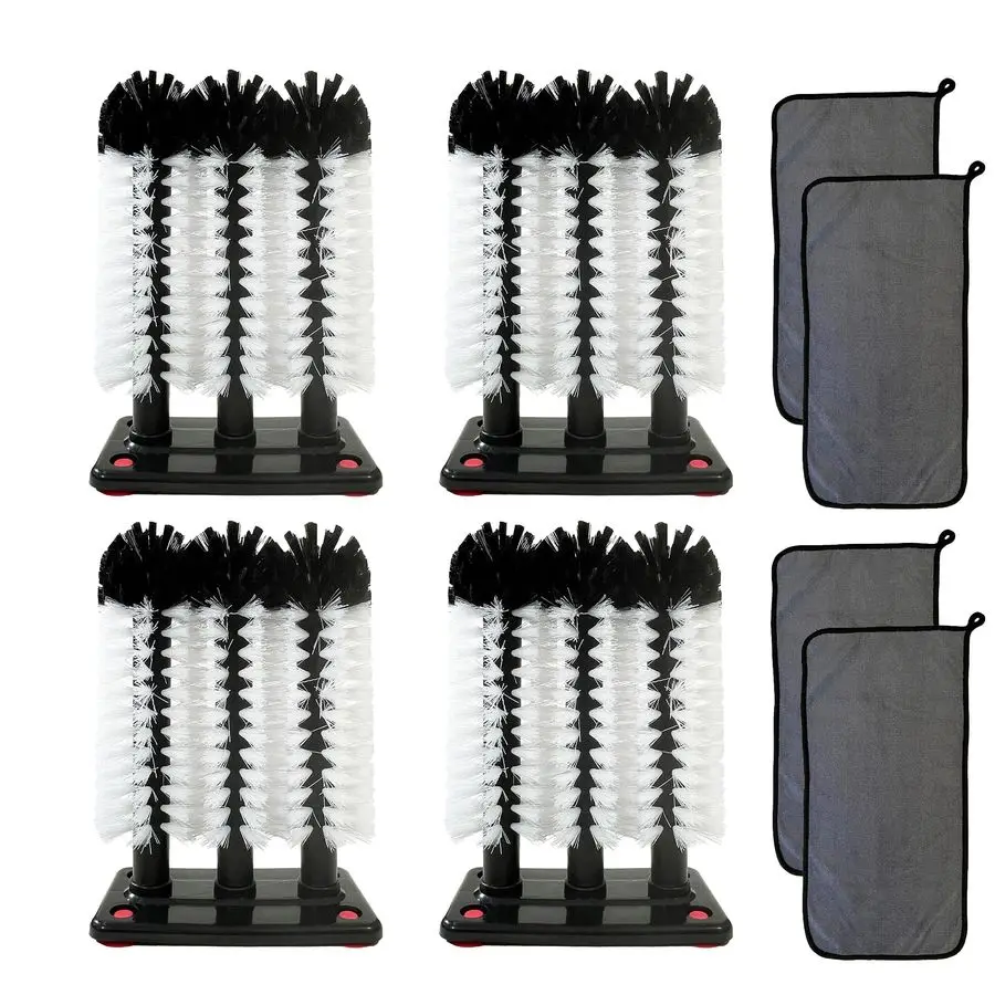 

Washer Brush Cleaner 4 Pack Triple Brush Bar Glass Cleaner 3 Brushes for Large Cups Glasses and Bottles Suction Cups for Grip on