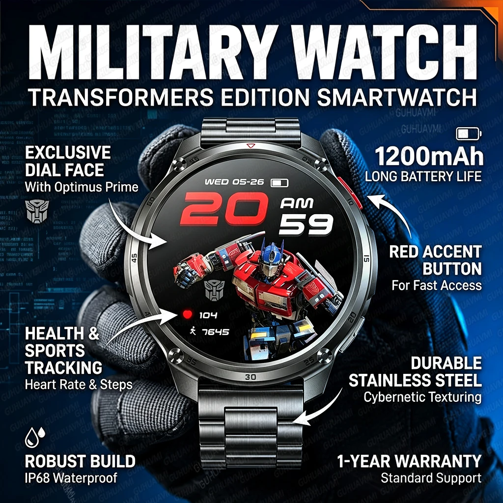 New Transformers Military Smart Watch Fitness Trackr IP68 Waterproof Tactics Sports Flashlight Bluetooth Call Men Smart Bracelet