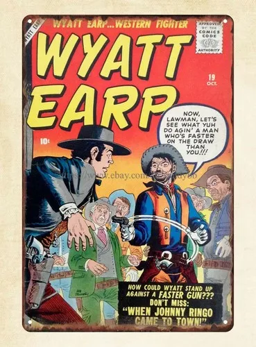 metal grocery sign Wyatt Earp-Western Fighter 1958 comics tin