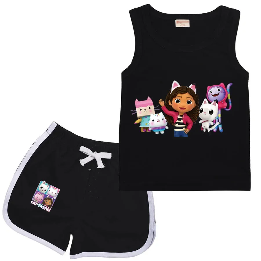 Gabby Doolhouse T-Shirt Kids Gabbys Chat Kleding Peuter Meisjes Mouwloze Tops + Shorts 2 Stuks Sets Kinderen Zomervakantie Outfits