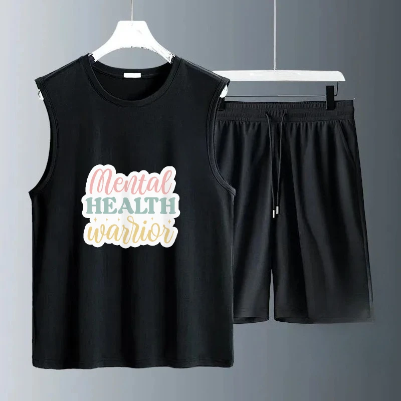 

2025 summer Men Lightweight Vest Thin Sportswear Casual Comfortable Outdoor Outfit Fashion Sports T-shirts+shorts two-piece sets