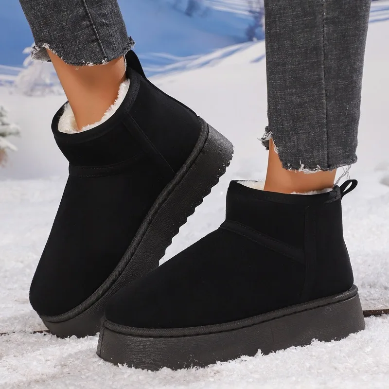 Echte Schafsfell-Wollstiefel mit Niedrigem Schaft, Warme Komfortable Damenschuhe, Modische Kurze Schuhe 2025, Neue Winter-Warme Stiefel, Pelzbesetzte Damen-Schneestiefel – Detail 12