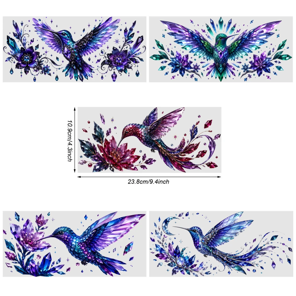 5 Sheets Hummingbird Floral Art UV DTF Stickers Transfer Sticker Decal Waterproof Rub on Transfers Suitable for 16 oz Glass