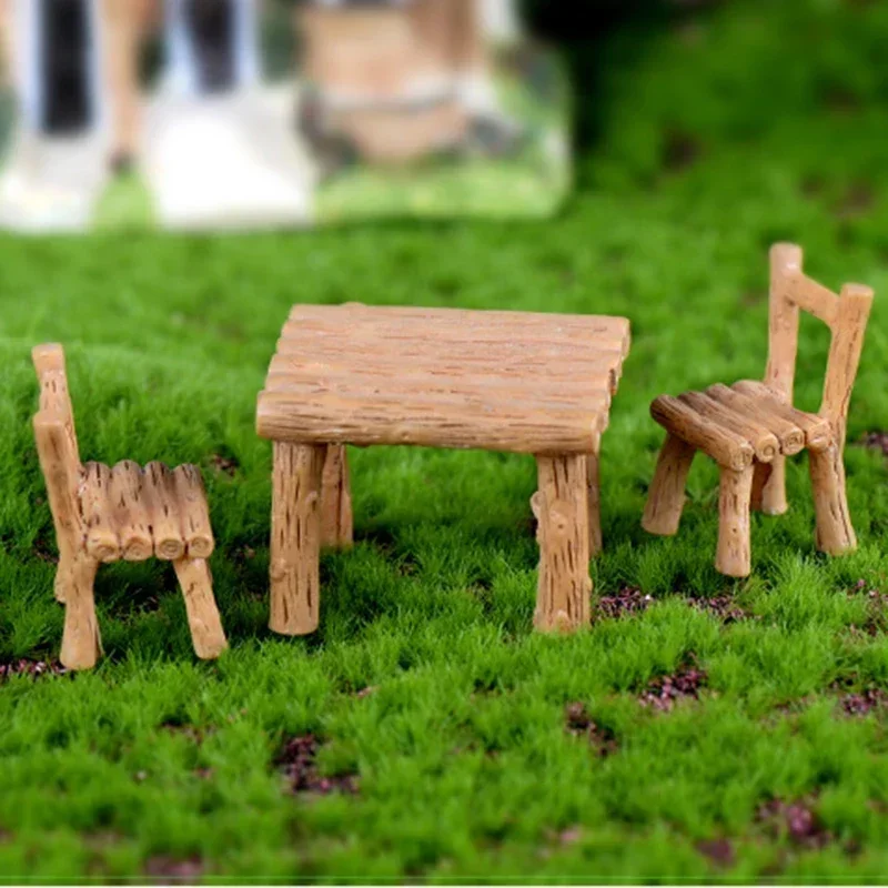 3 pz/set nuovo carino tavolo sedia in miniatura parco sedile Mini lungo panca in legno resina artigianato ornamento Micro Figurine decori per i bambini giocattoli