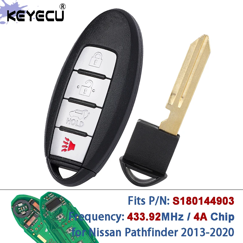 KEYECU P/N: S180144903 FCC ID: KR5TXN1 434MHz 4A Chip Smart Remote Key Fob for Nissan Pathfinder 2013-2020 285E3-9UF3A