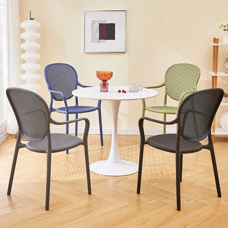 Plastic chair with armrests Household back stool can be stacked Thickened dining table chairs Outdoor balcony Leisure chair