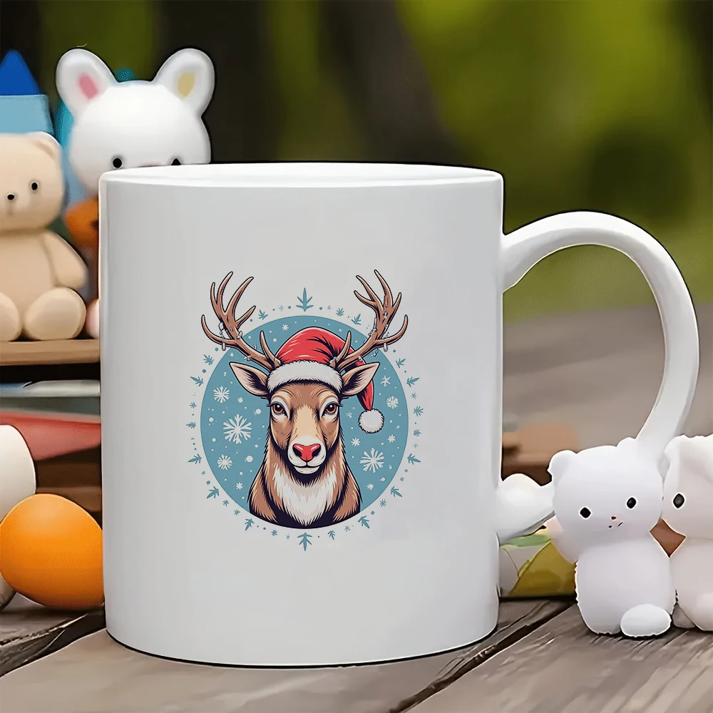 

11oz Cup + Cartoon Reindeer Christmas Hat Sticker + Christmas Gift - Kids Cup Family Office Coffee Cup