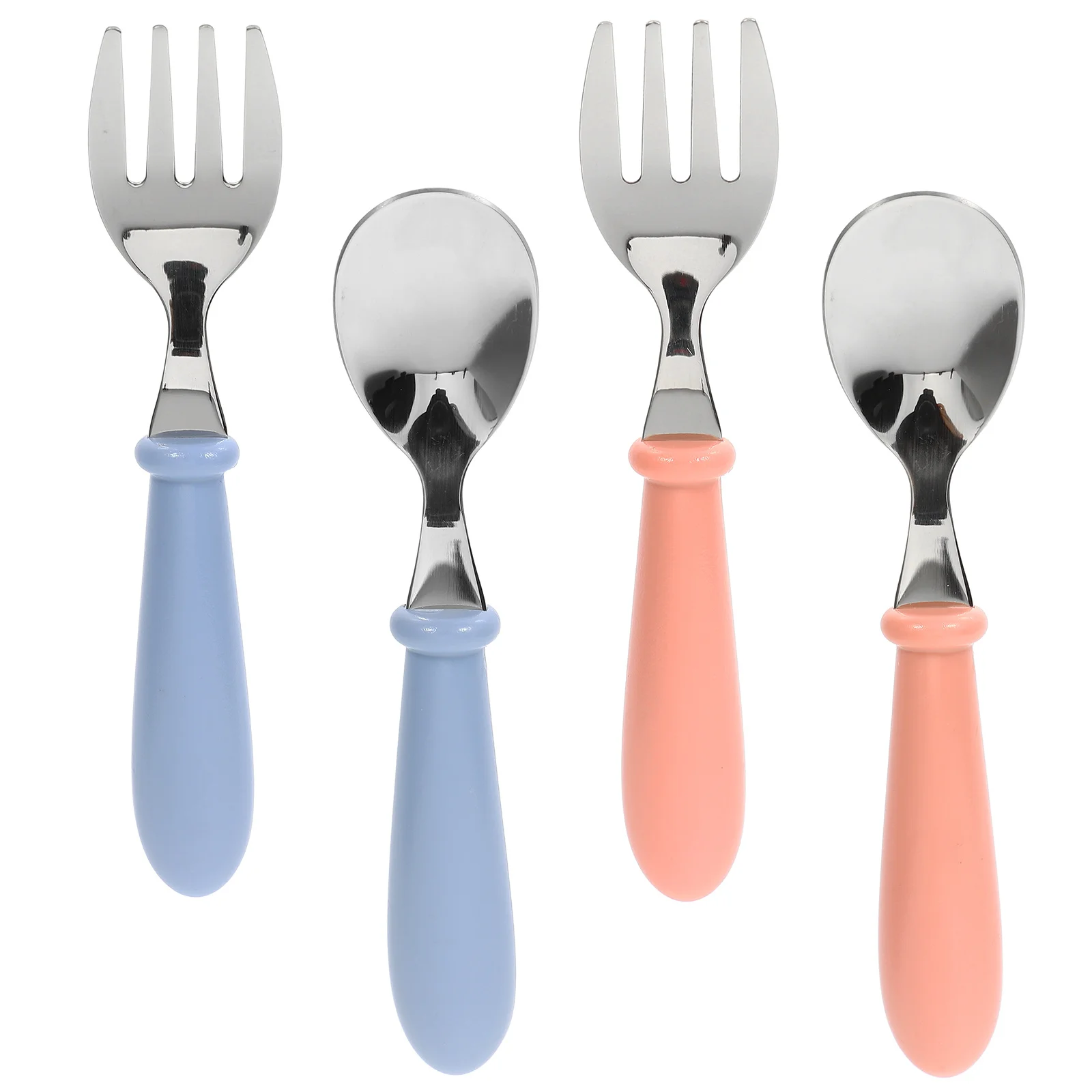 4Pcs Toddler Utensils Baby Feeding Fork Spoon Set Stainless Steel ABS Kids Tableware Durable Heat Resistant Dishwasher Safe