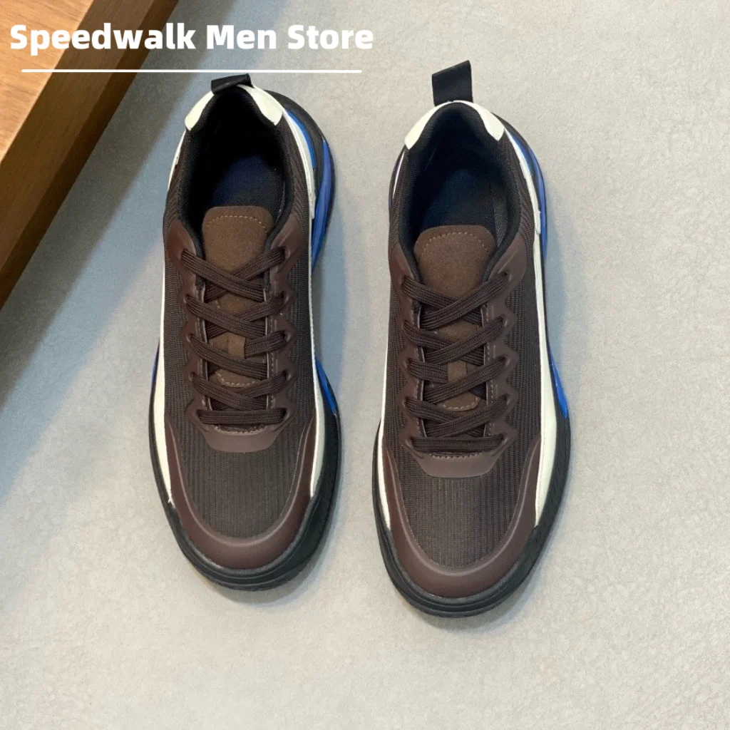 Men Breathable Knit Casual Sneakers Color Block Patchwork Thick Non Slip Sole Walking Trainers Lightweight Office Sport Shoes