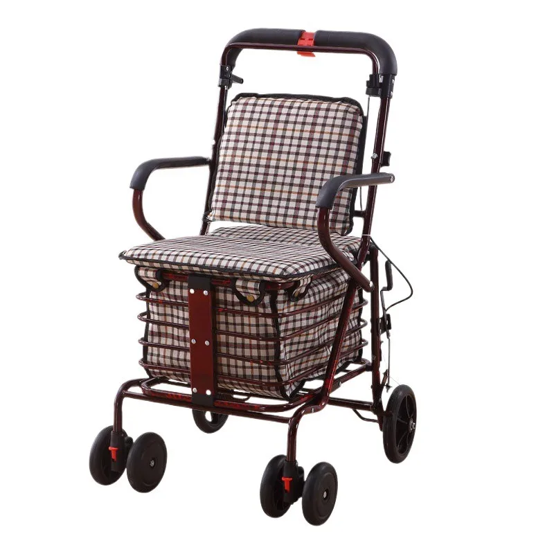 The elderly hand-pushed scooter Portable help folding seat, four-wheeled elderly hand-cart elderly scooter cart