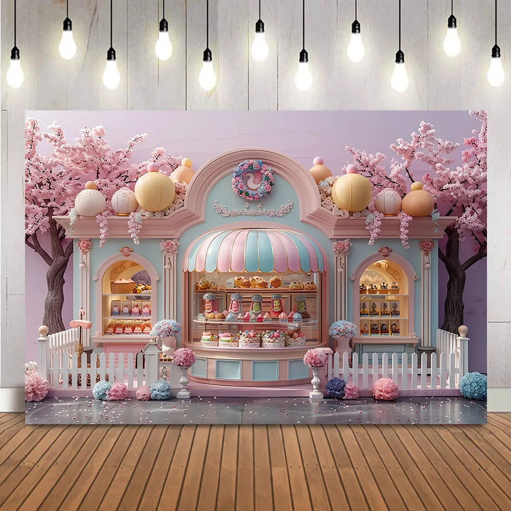 خلفية التصوير الفوتوغرافي للأطفال حديثي الولادة ، صالون الآيس كريم ، صورة تحطيم الكعكة ، كشك الصور ، أزهار الكرز الخلفية