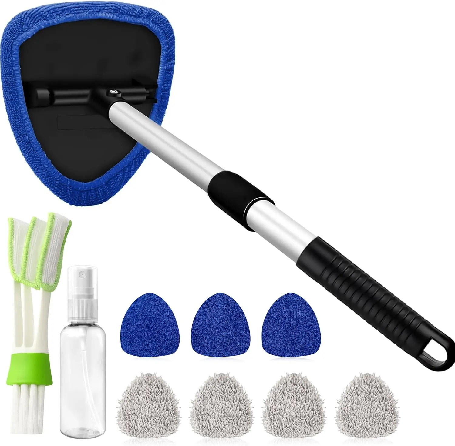 

Windshield Cleaner Tool with 180° Rotating Head, Car Window Cleaner Tool with Extendable Handle and 4 Reusable Microfiber Pads,