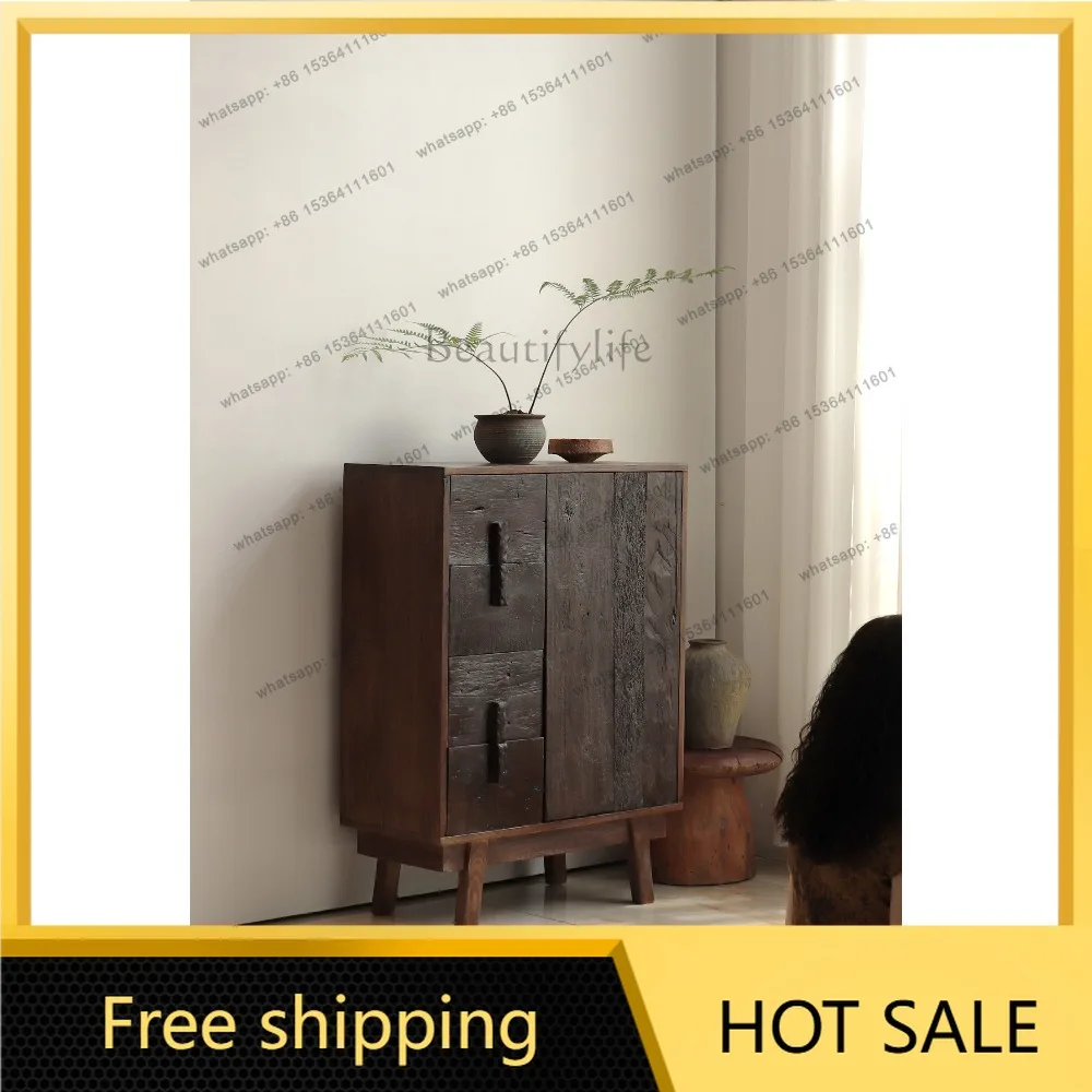 FG wabi-sabi wind solid wood retro locker medieval homestay balcony tea room cabinet