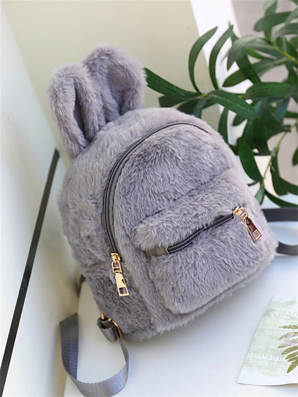 2022 Children School Hare Backpack Plush Faux Fur Rabbit Ears Kids Bag for Girls Kawaii Kindergarten Shoulder Mini Backpacks