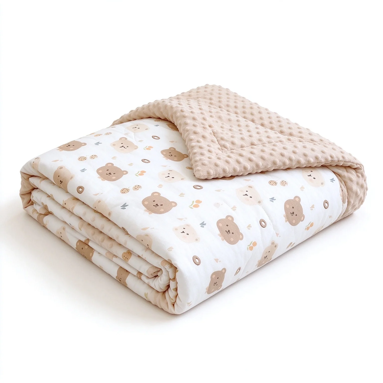 Baby Quilt with Bear Print, Reversible Soft Plush Toddler Crib Blanket for Infant Nursery Baby Blanket Quilt for 4 seasons