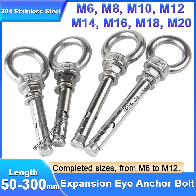 304 Stainless Steel M6 M8 M10 M12-M20 Sleeve Anchor Concrete Expansion Eye Bolt Installation Artifact Hook Ring Expansion Screws